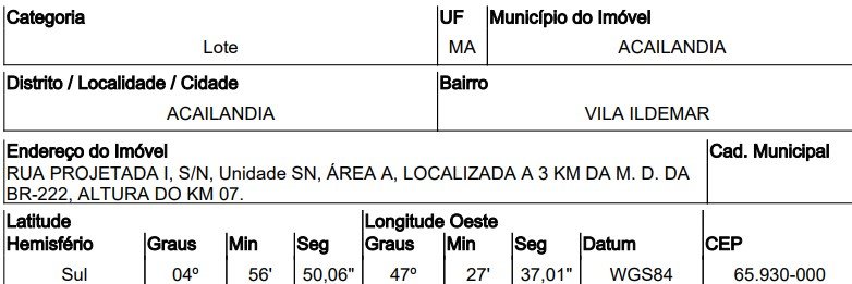 Terreno, 0.00 de área total, 0.00 de área privativa, 2238.28 de área do terreno. em Açailândia/MA
