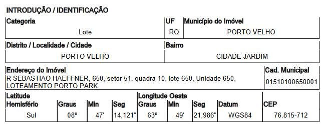 Terreno, 0.00 de área total, 0.00 de área privativa, 5650.00 de área do terreno. em Porto Velho/RO