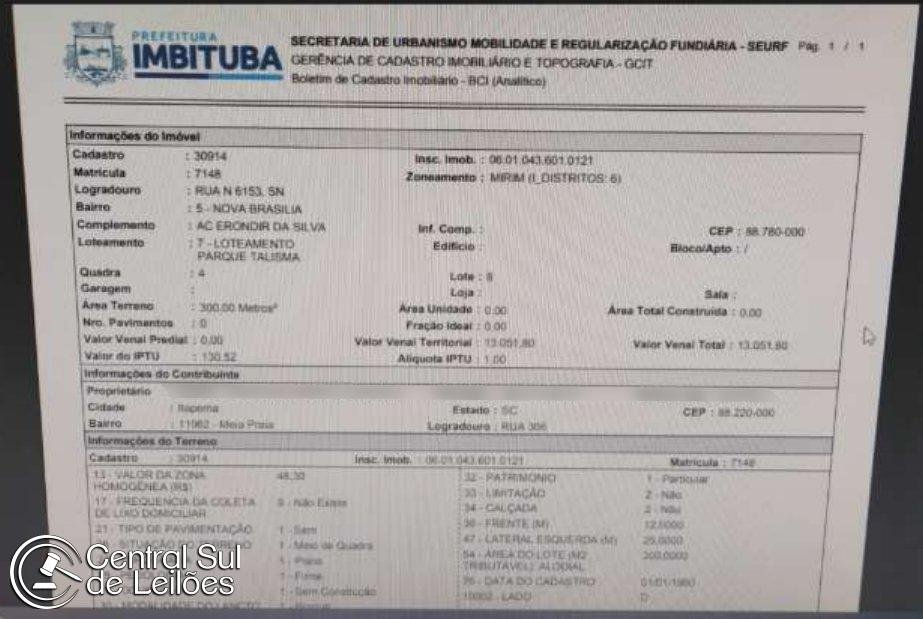 Terreno no LT 08 QD 04 com área de 300,00m², Bairro Nova Brasília, no Município de Imbitub em Imbituba/SC - foto 3