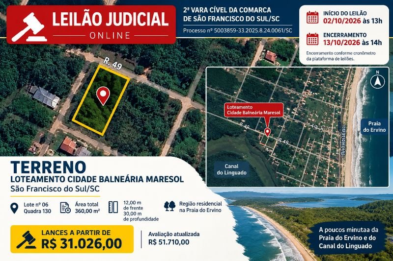 TERRENO NA PRAIA DO ERVINO em São Francisco do Sul/SC