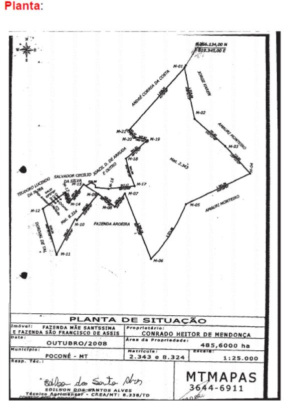 LEILÃO JUDICIAL -2 VARA BANCARIA DE CUIABÁ- MT - IMÓVEL RURAL EM POCONÉ-MT em Poconé/MT