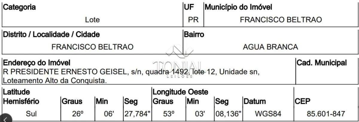 Terreno - FRANCISCO BELTRAO / PR em Francisco Beltrão/PR
